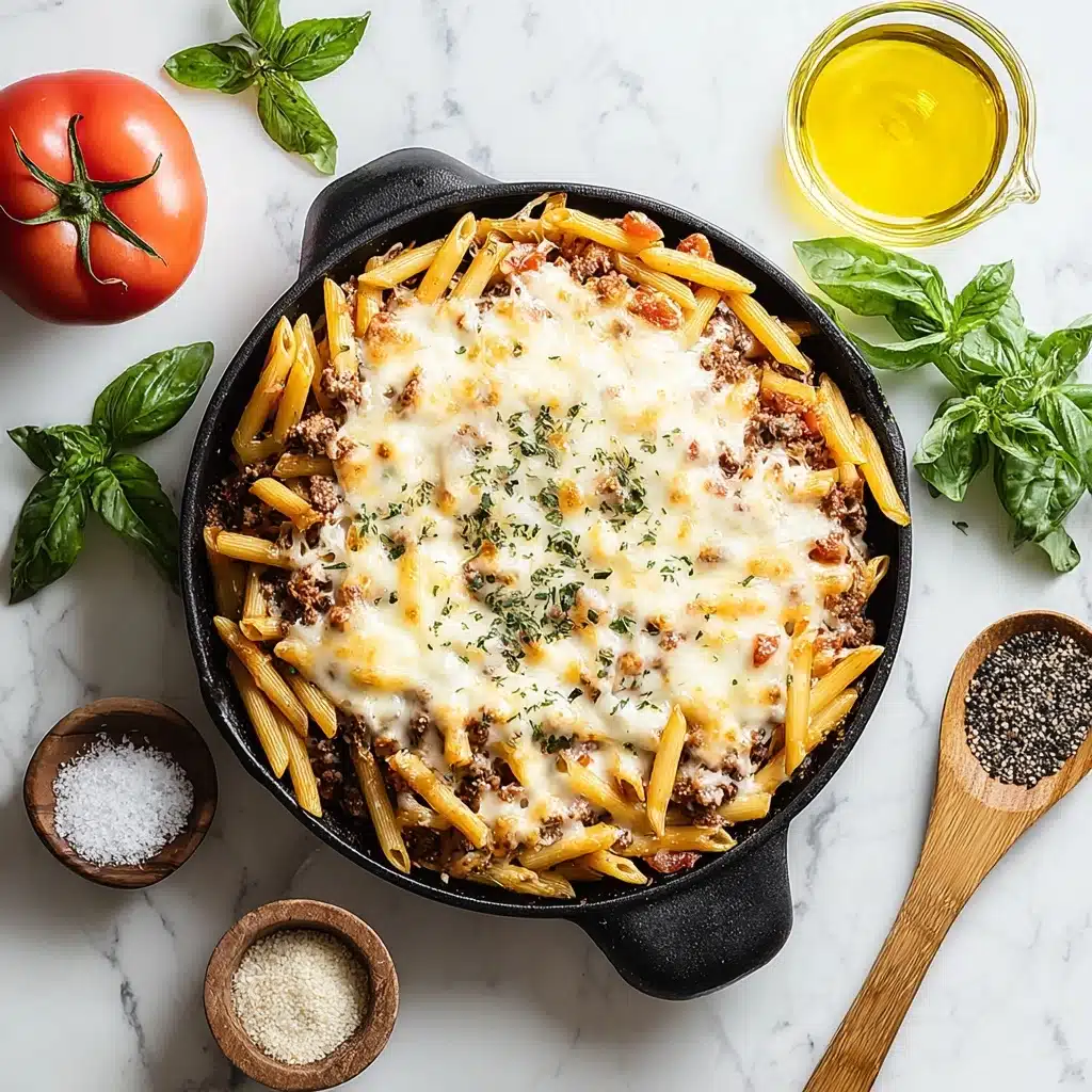 Cheesy Penne with Garlic Butter Ground Beef Recipe - Recipe Image