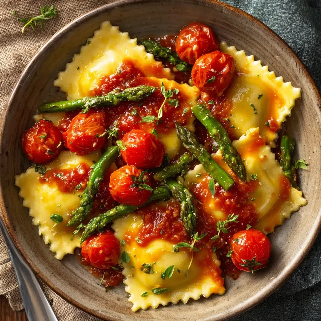 Ravioli with Tomatoes, Asparagus, Garlic, and Herbs Recipe - Recipe Image