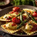 Ravioli with Tomatoes, Asparagus, Garlic, and Herbs Recipe