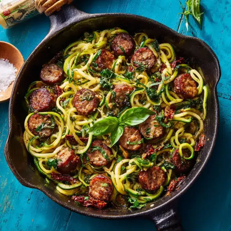 Keto Creamy Tuscan Zucchini Noodles with Sausage Recipe