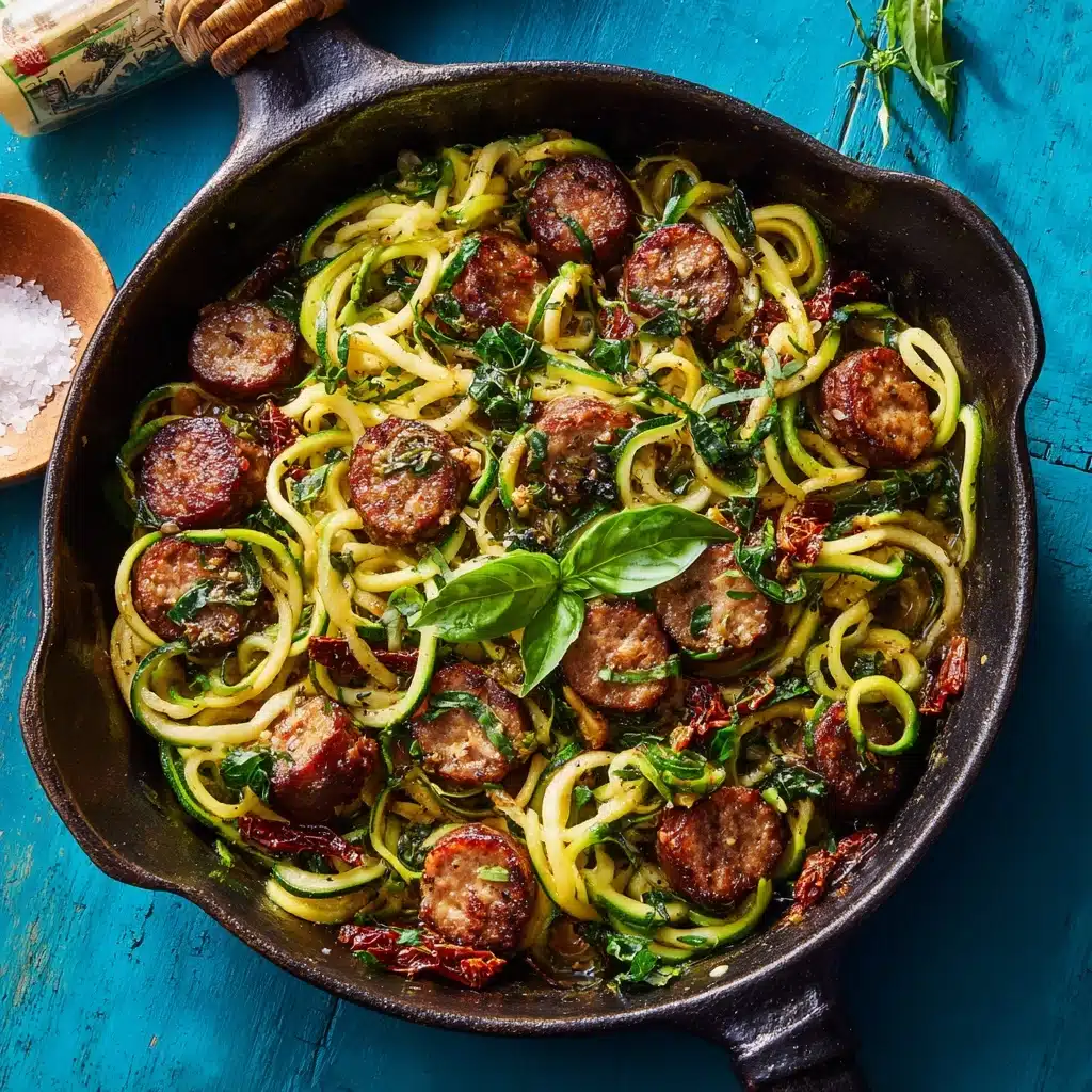 Keto Creamy Tuscan Zucchini Noodles with Sausage Recipe - Recipe Image