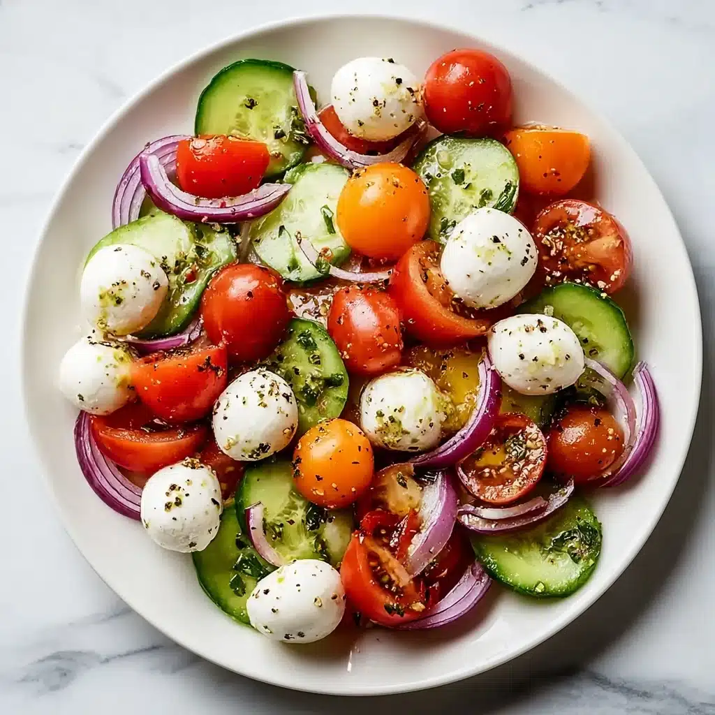 Fresh Cucumber Tomato Mozzarella Salad with Balsamic Recipe - Recipe Image