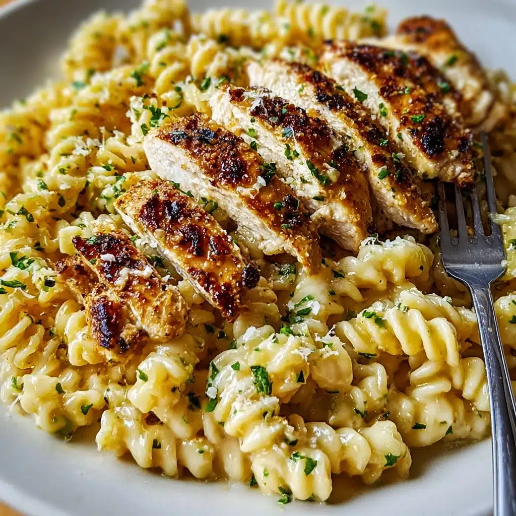 Creamy Garlic Parmesan Chicken with Cheesy Twisted Pasta Recipe - Recipe Image