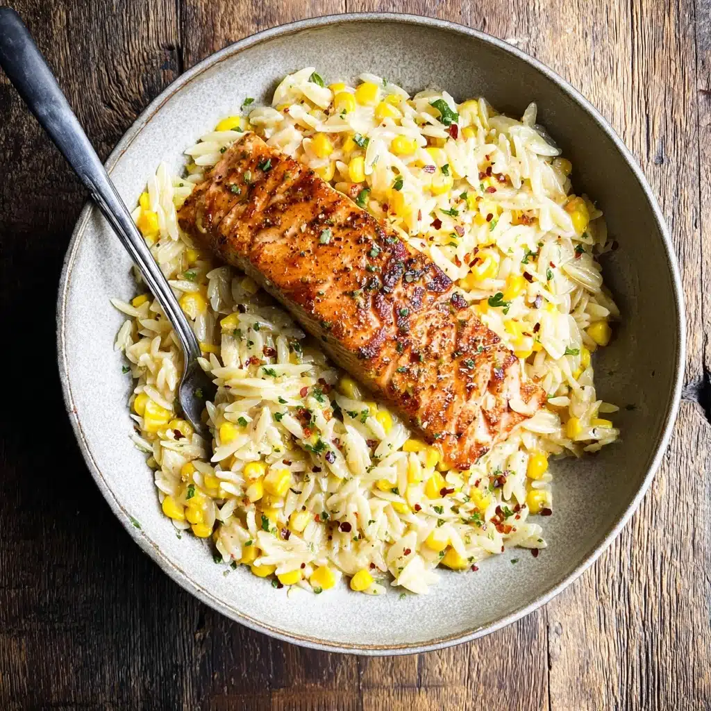 Creamed Corn Orzo with Salmon Recipe - Recipe Image