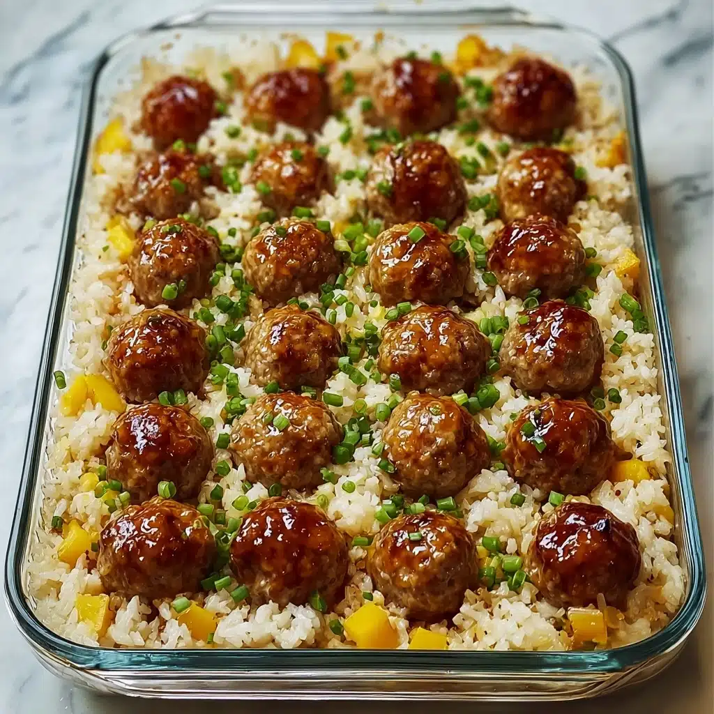 Honey Garlic Meatball Rice Bake Recipe - Recipe Image