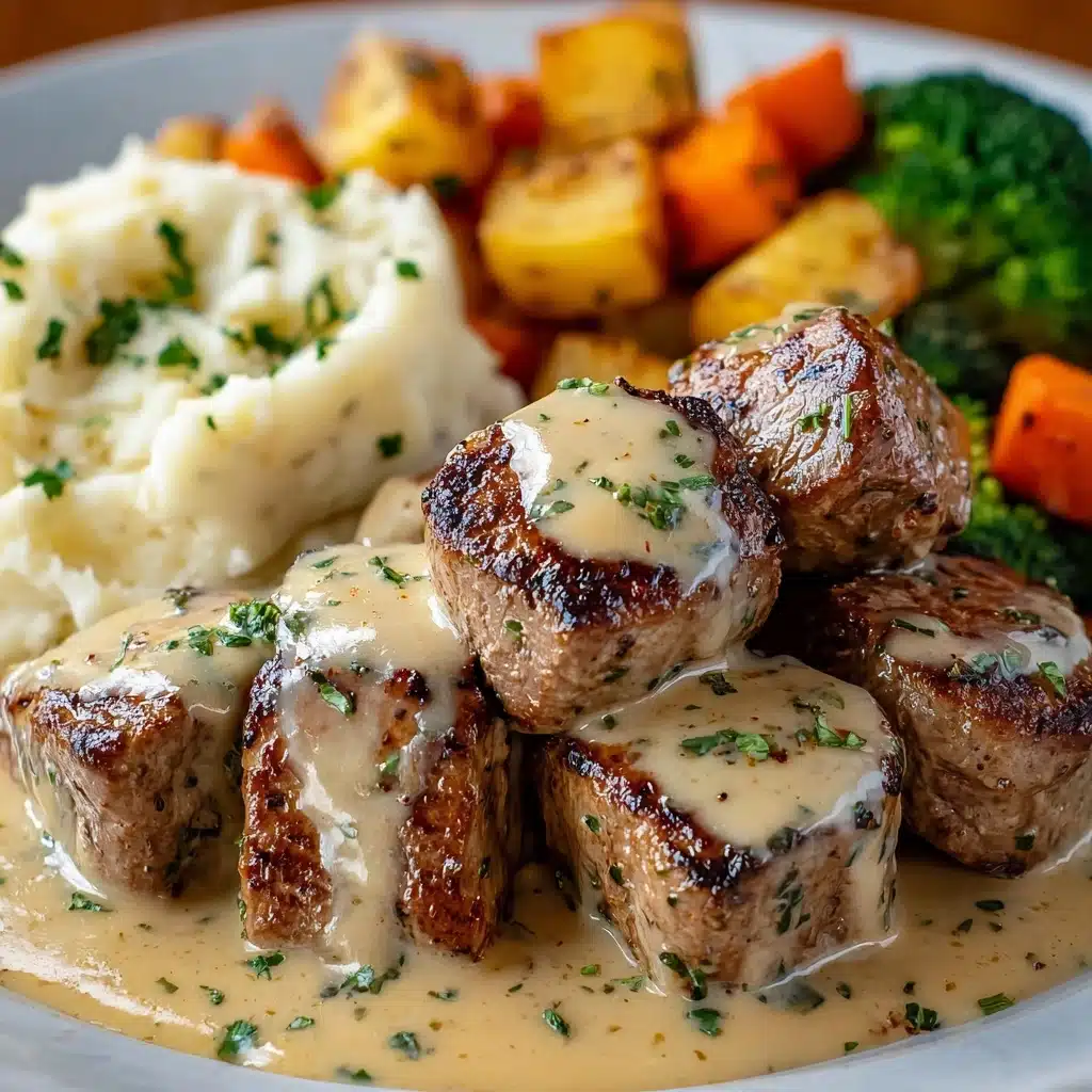 Garlic Butter Steak Bites with a Rich Parmesan Cream Sauce Recipe - Recipe Image