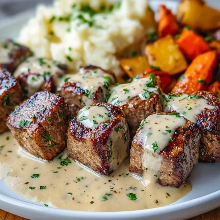 Garlic Butter Steak Bites with a Rich Parmesan Cream Sauce Recipe