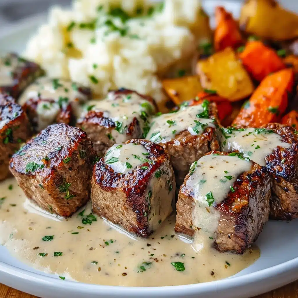 Garlic Butter Steak Bites with a Rich Parmesan Cream Sauce Recipe - Recipe Image