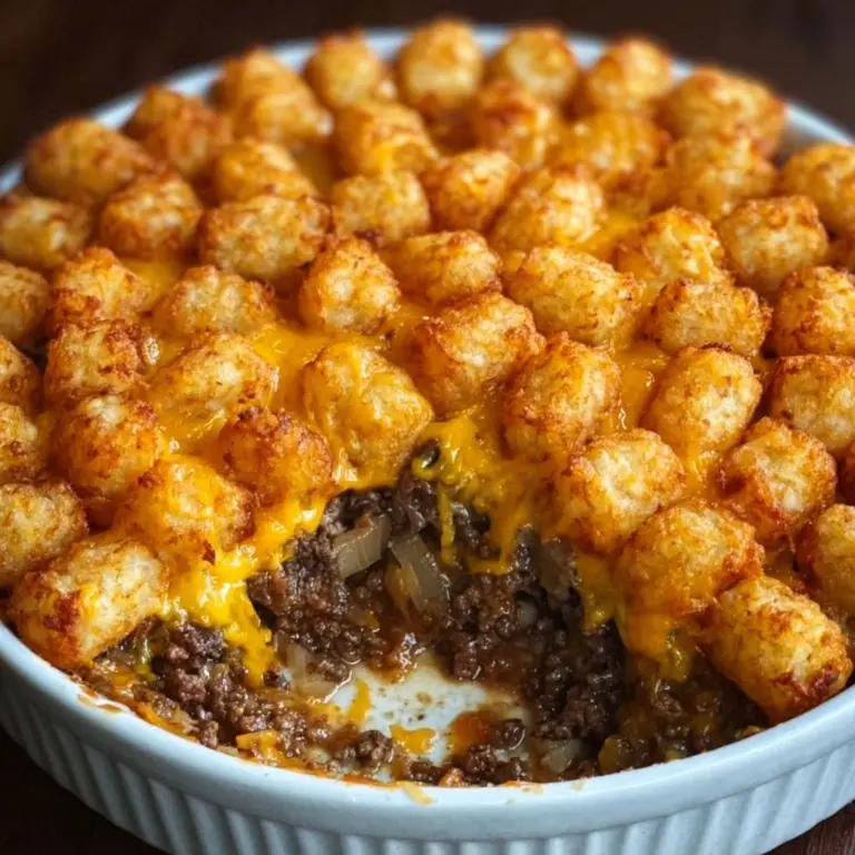 Grease a casserole dish and spread the beef mixture evenly across the bottom Recipe