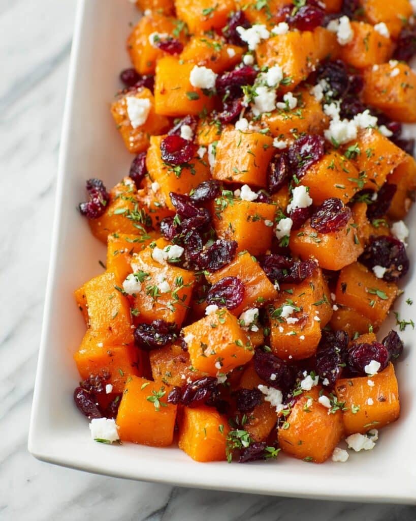 Honey Roasted Butternut Squash with Cranberries and Feta Recipe