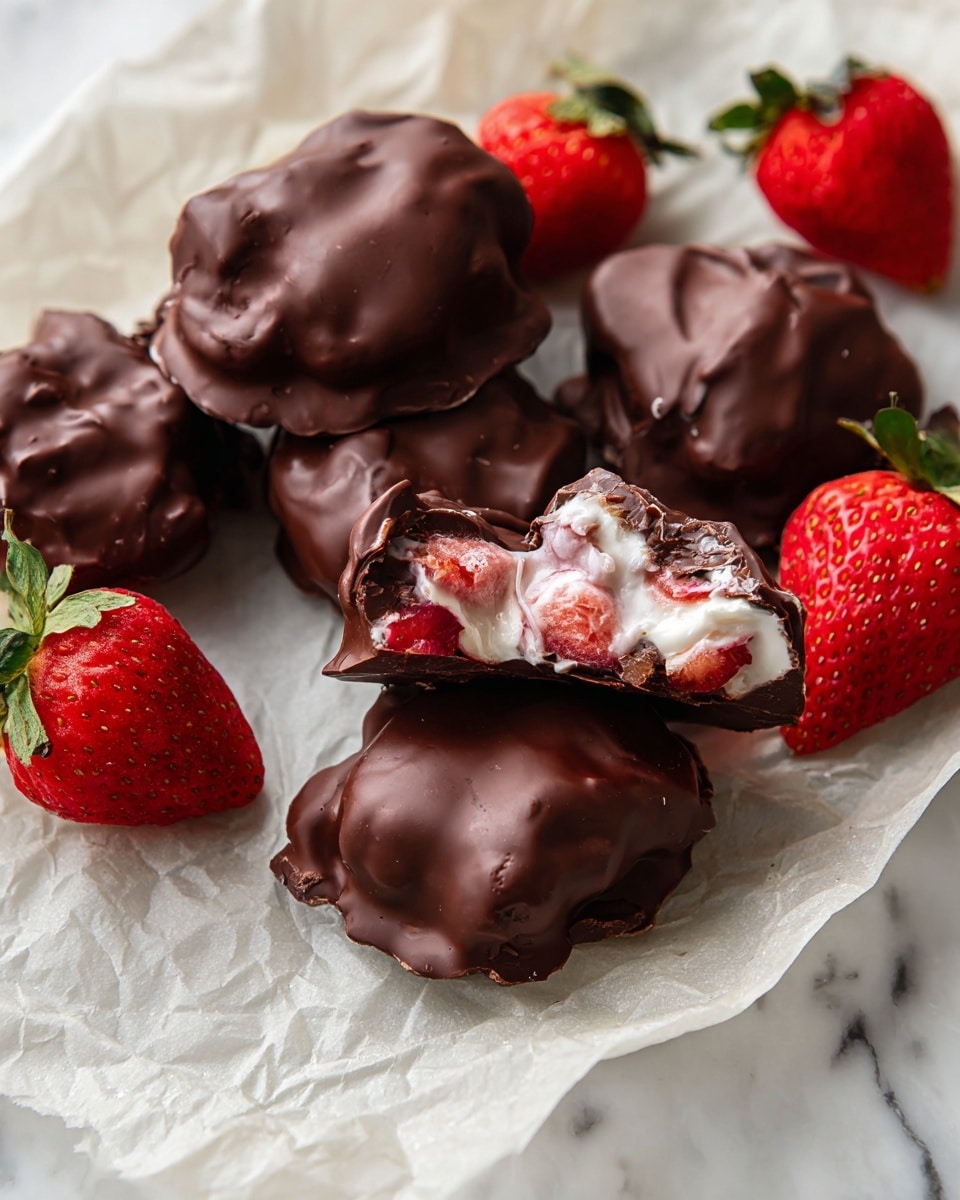 The image shows five white bowls on a white marbled surface. The largest bowl at the bottom right contains a thick, swirled layer of smooth white cream. Above it to the center is a smaller, white bowl filled with bright red strawberries with green leaves on top, arranged neatly. To the top left, there is another white bowl full of small, dark brown chocolate chips, densely packed. Near the strawberries and chocolate chips are two very small white bowls, one holding a small dollop of thick white substance and the other containing a dark brown liquid. The overall scene is bright with a clean and simple presentation. photo taken with an iphone --ar 4:5 --v 7