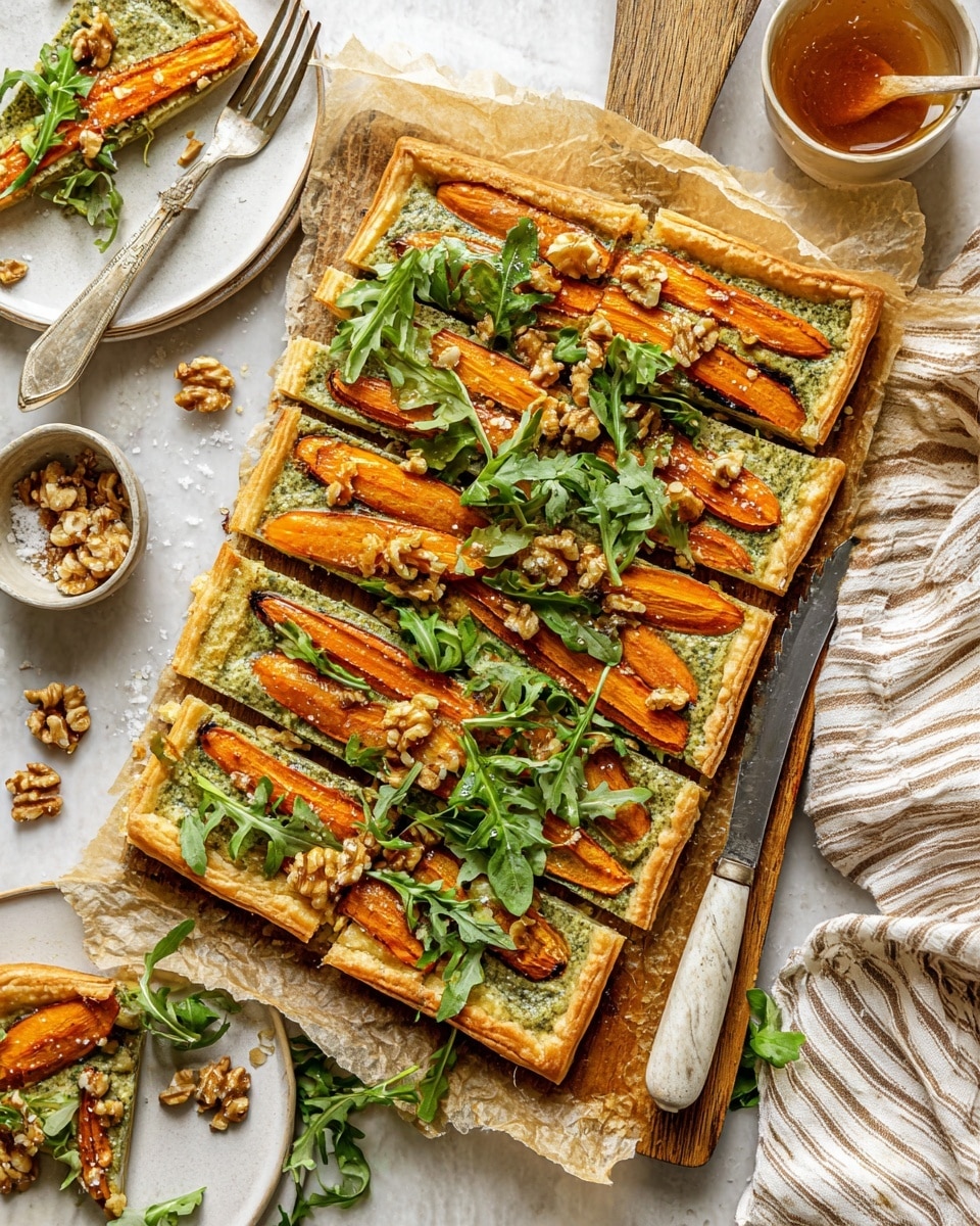 Roasted Carrot Puff Pastry Tart with Herbed Goat Cheese and Honey Drizzle Recipe
