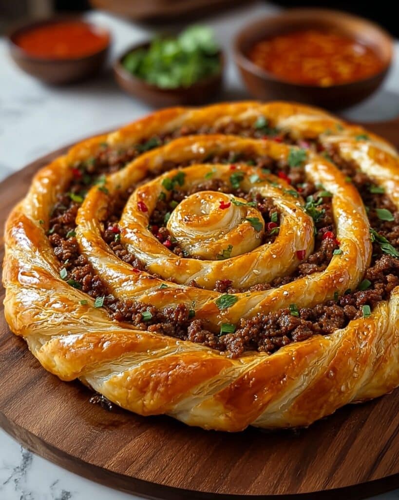 Irresistibly Flaky Turkish Spiral Borek with Spiced Ground Beef Recipe