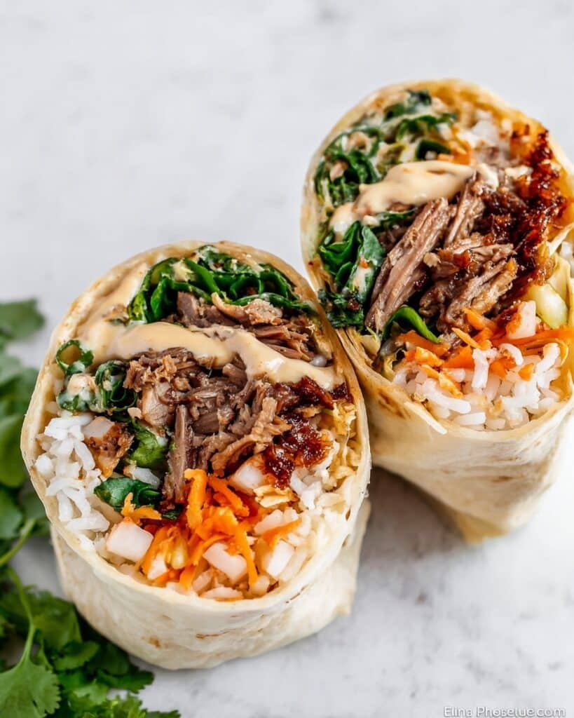 Korean Burrito with Pulled Pork, Pickled Vegetables, and Kimchi Recipe