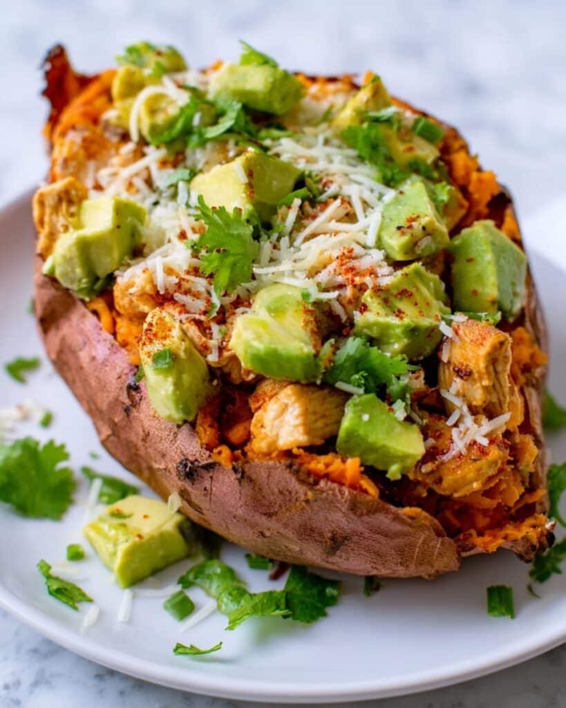 Heart-Healthy Avocado Turkey Chili Stuffed Sweet Potatoes Recipe