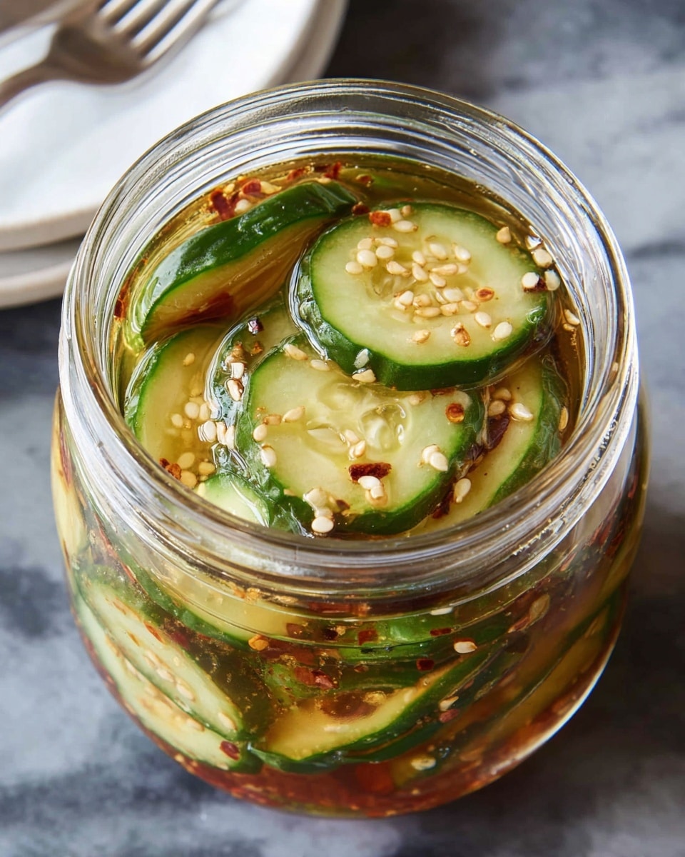 A close-up view of a sandwich with three main layers between a shiny, soft golden brown bun top and a soft golden brown bun bottom. The bottom layer is ground cooked meat with a rich brown color and slightly glossy texture, topped with sliced green scallions. On top of the meat are thin, glossy cucumber slices with dark green edges and lighter green centers sprinkled with white sesame seeds and small red flakes. The sandwich rests on a white marbled surface. Photo taken with an iphone --ar 4:5 --v 7