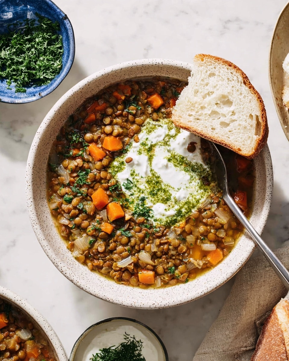 Mediterranean Lentil Soup with Herb Oil and Yogurt Sauce Recipe