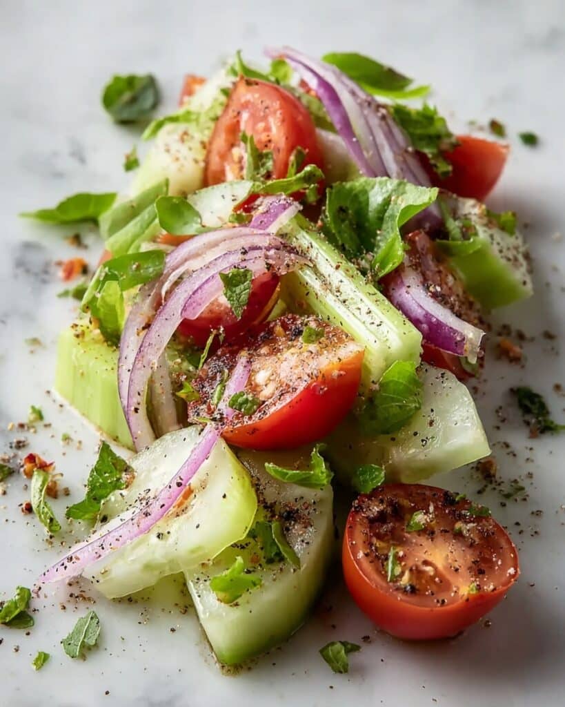 Fresh & Tangy Marinated Cucumber, Onion, and Tomato Salad Recipe