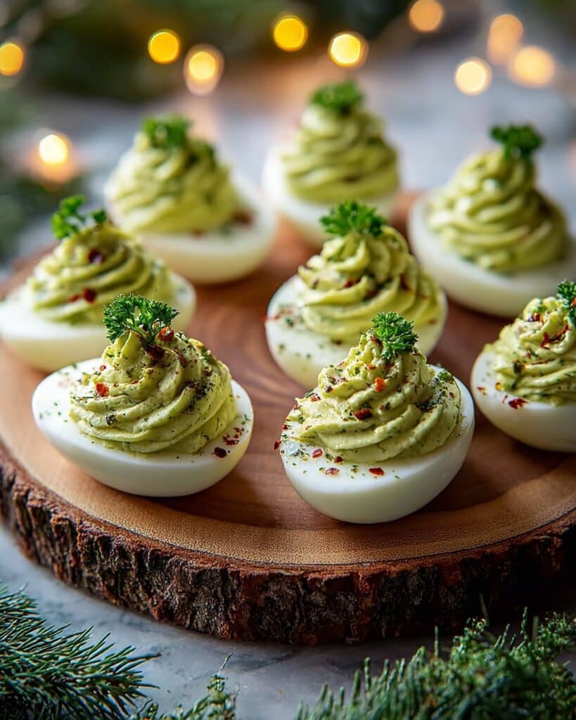 Christmas Tree Deviled Eggs with Avocado Filling Recipe
