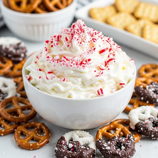 Peppermint Crunch Dip with Chocolate Graham Crackers and Pretzels Recipe