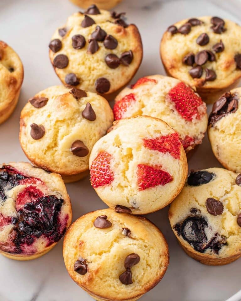 Pancake Mini Muffins with Chocolate Chips, Strawberries, and Blueberries Recipe