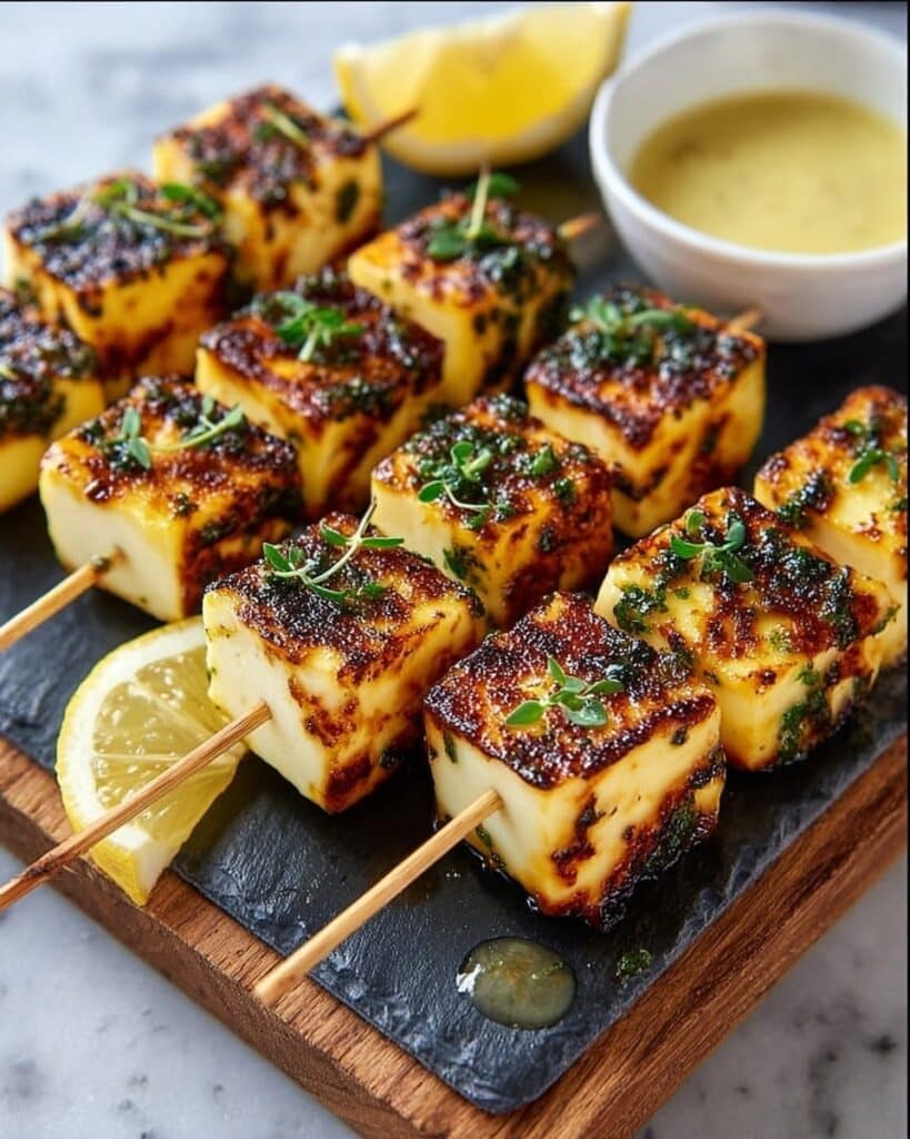 Grilled Halloumi Skewers with Lemon and Thyme Recipe