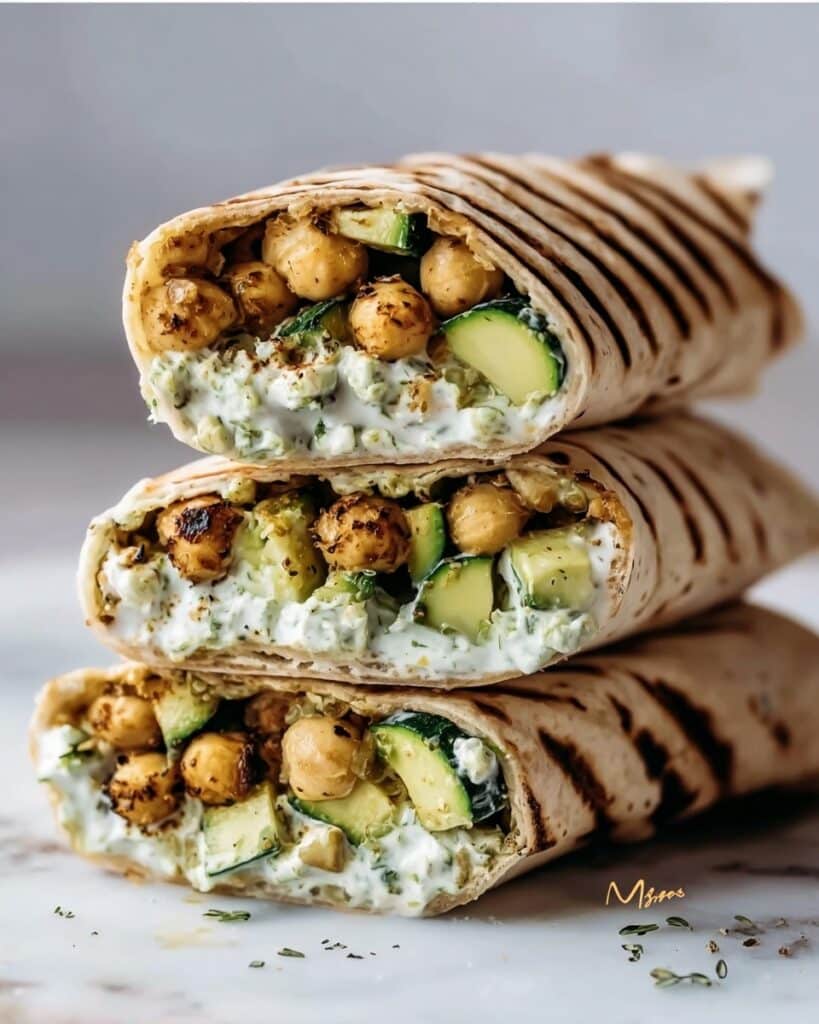 Grilled Zucchini & Feta Chickpea Wrap with Herbed Yogurt Recipe