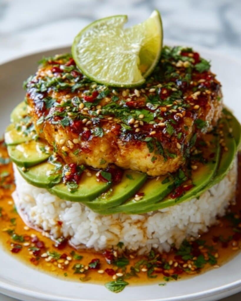 Easy Honey Lime Chicken with Avocado Rice Stacks Recipe