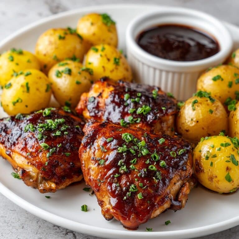 Honey BBQ Chicken with Garlic Roasted Potatoes Recipe