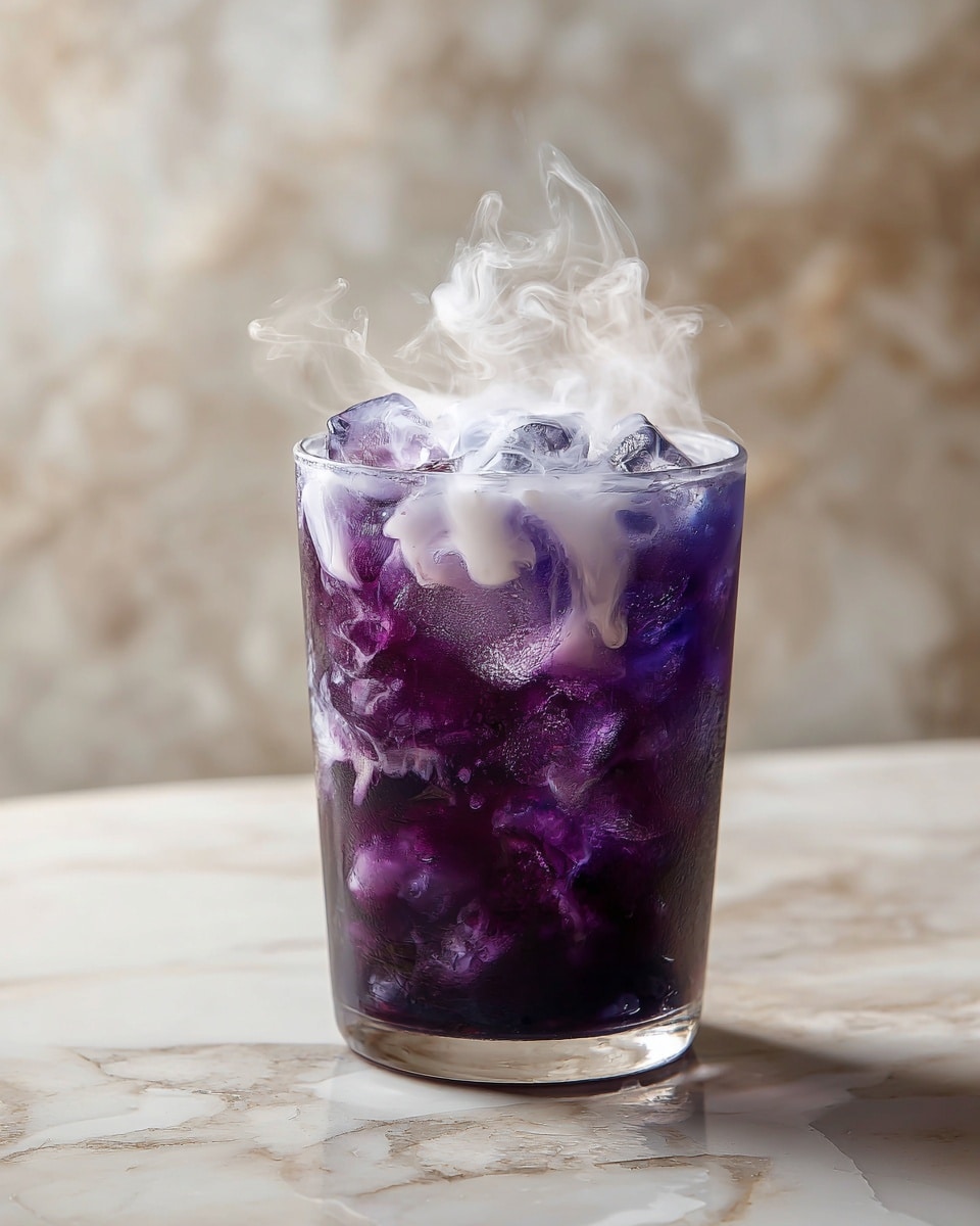 A clear glass filled with a bright deep blue liquid forming the bottom layer, which has a smooth glossy texture. Above it, white creamy liquid is being poured, creating an upper layer that swirls and mixes slightly with the blue, making soft cloud-like patterns blending in between the two colors. The glass sits on a white marbled surface, highlighting the vivid contrast between the blue and white layers. photo taken with an iphone --ar 4:5 --v 7