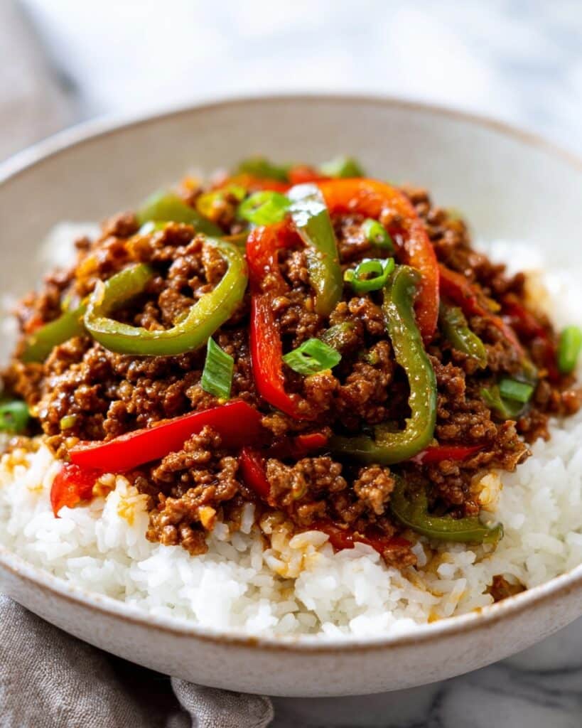 Beef and Pepper Rice Bowls Recipe