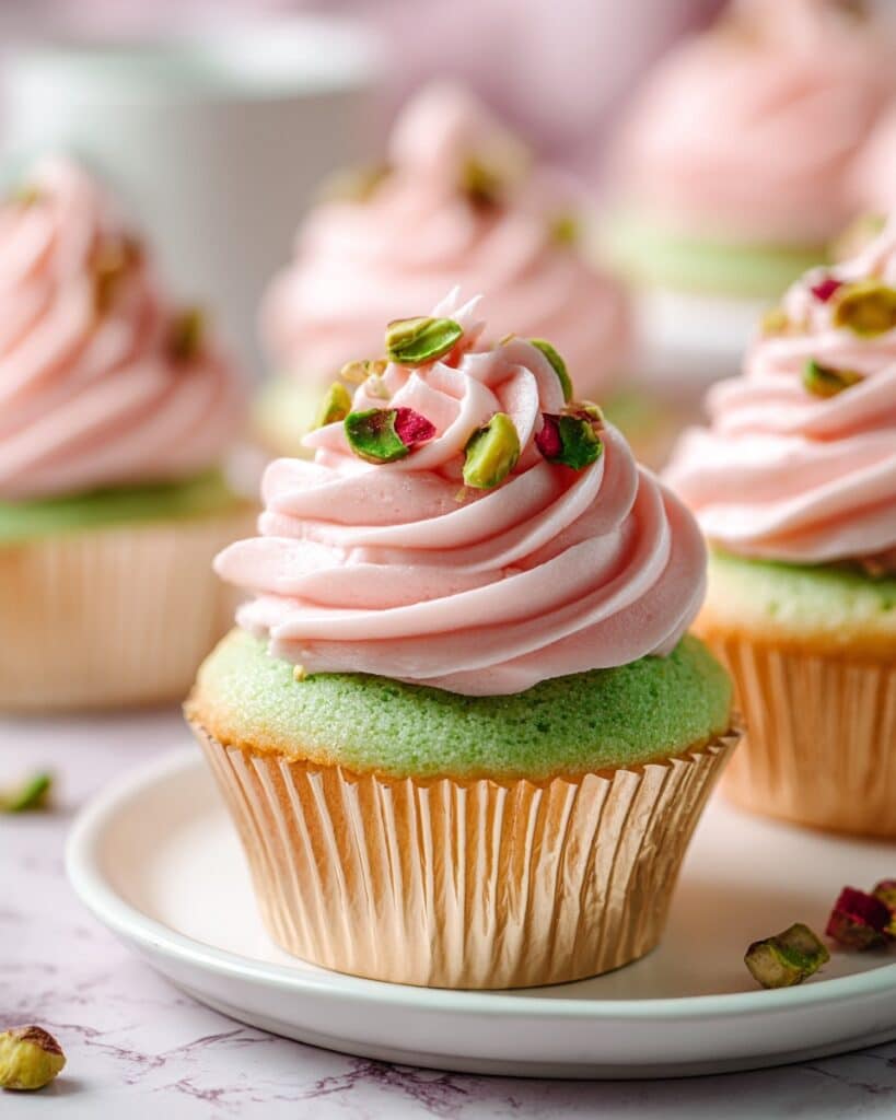 Fluffy Pistachio Cupcakes with Strawberry Buttercream Recipe