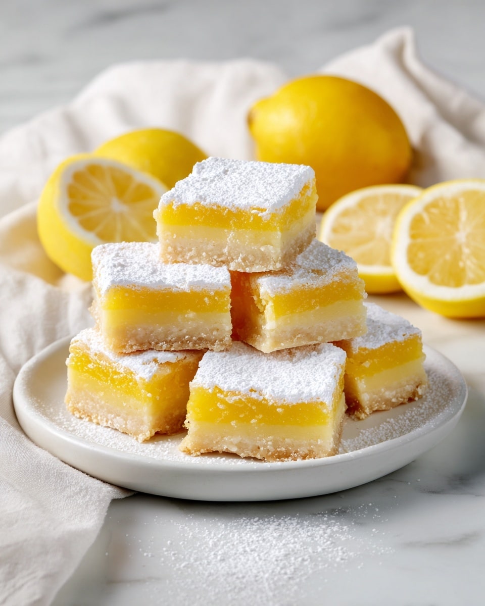 A white plate is filled with a pile of small, round lemon yellow cookies with two thin layers and a smooth texture. Each cookie is topped generously with white powdered sugar. The cookies are stacked in a small mound, with some leaning gently on each other. In the background, there are fresh lemons with a bright yellow skin and one lemon cut in half showing its juicy interior. Soft white cloth is draped behind the plate on a white marbled surface. The whole scene has soft natural light creating gentle shadows. photo taken with an iphone --ar 4:5 --v 7