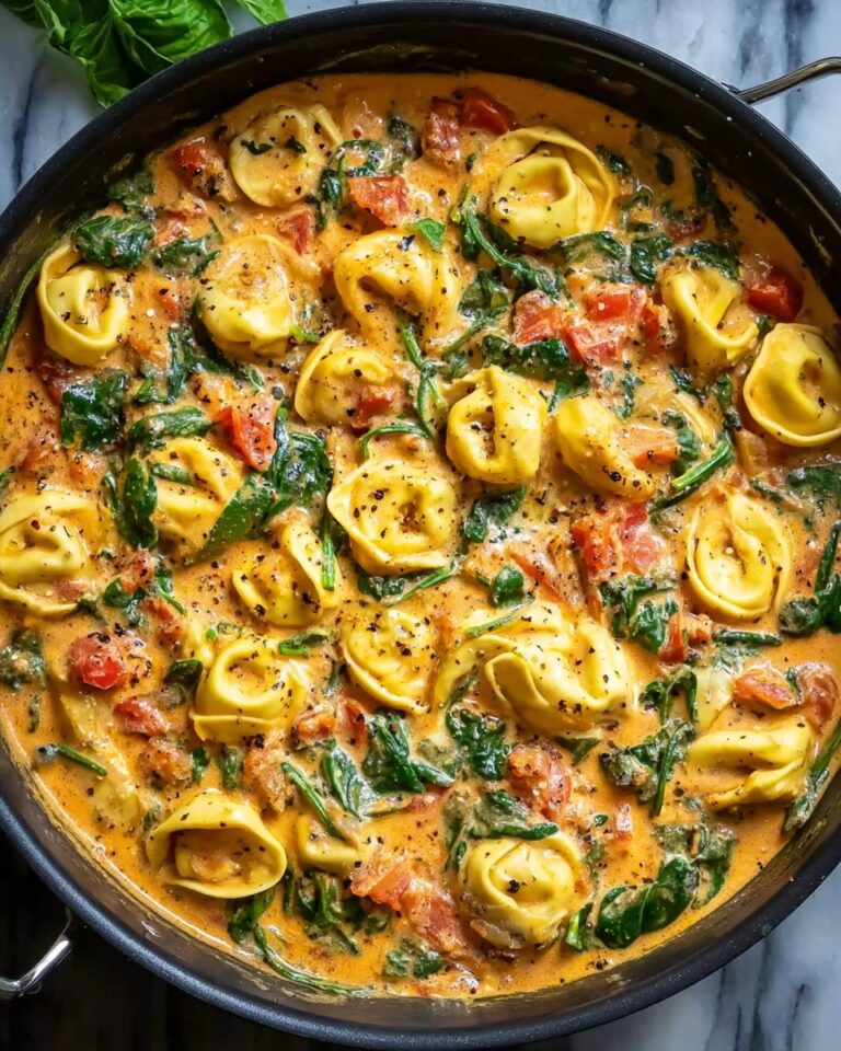 One Pot Creamy Spinach Tomato Tortellini Recipe