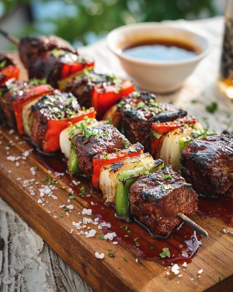 Grilled Steak Kabobs with Bell Peppers, Mushrooms, and a Savory Marinade Recipe