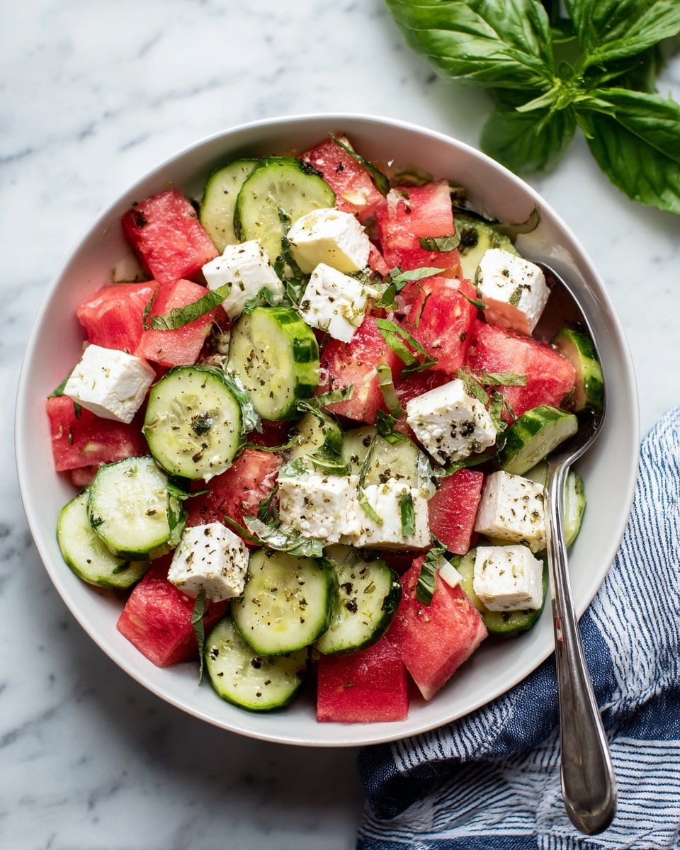 Watermelon Cucumber Salad with Feta and Mint Recipe