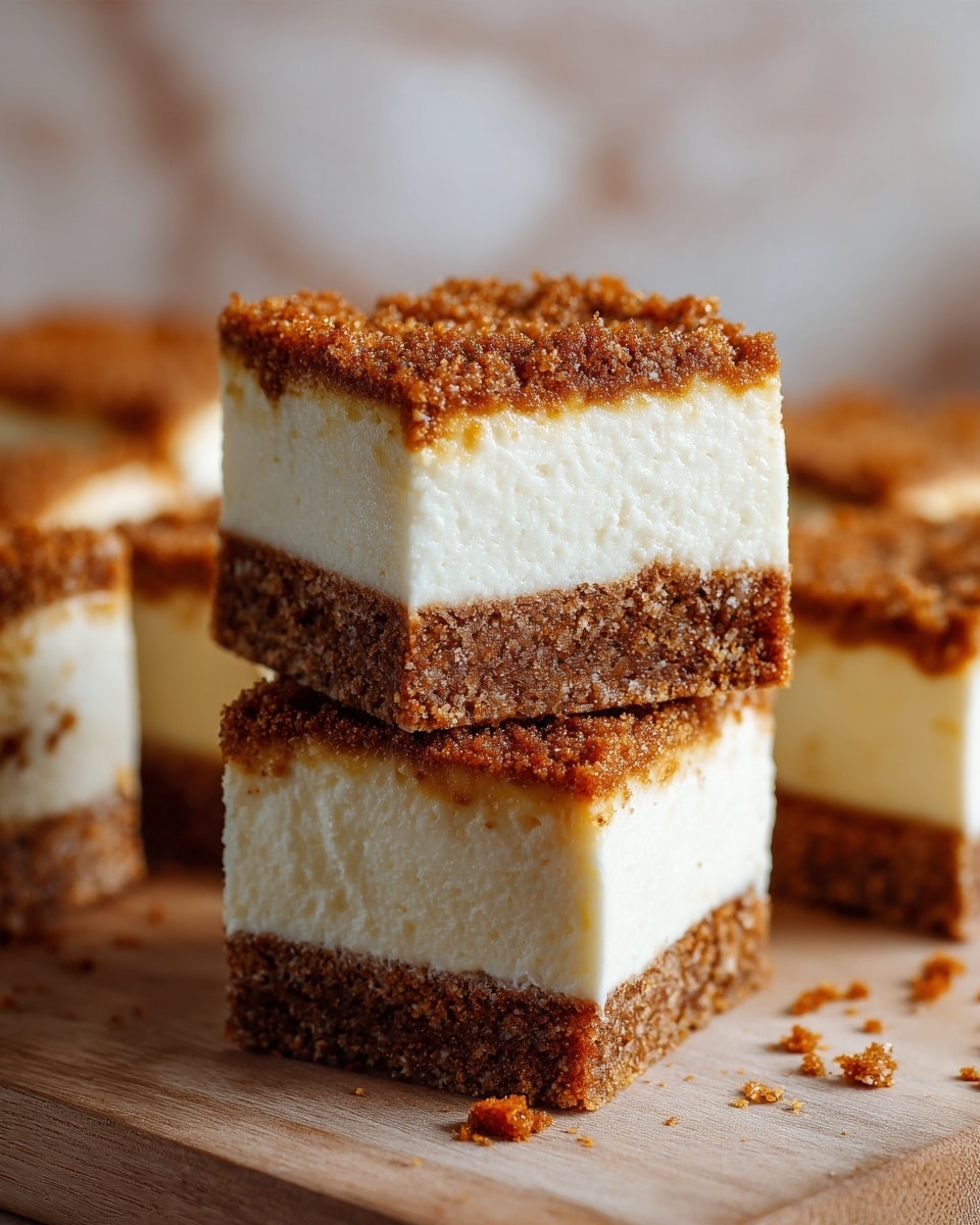 A close-up view of stacked dessert bars with three layers visible: a bottom layer of brown, crumbly and dense cake-like texture; a middle layer of thick, white cream that looks smooth and soft; and a top layer similar to the bottom, brown and crumbly but slightly rougher and uneven. The edges of the bars appear crisp with some small crumbs around, all placed on a wooden surface with a soft, out-of-focus white marbled background. The warm brown and cream colors create a cozy, inviting feel. photo taken with an iphone --ar 4:5 --v 7