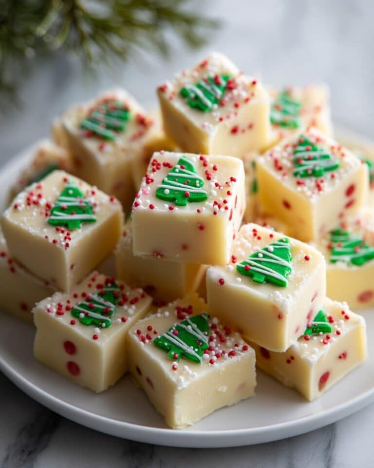 Christmas Cheesecake Bites with Green Tree Drizzle and Sprinkles Recipe